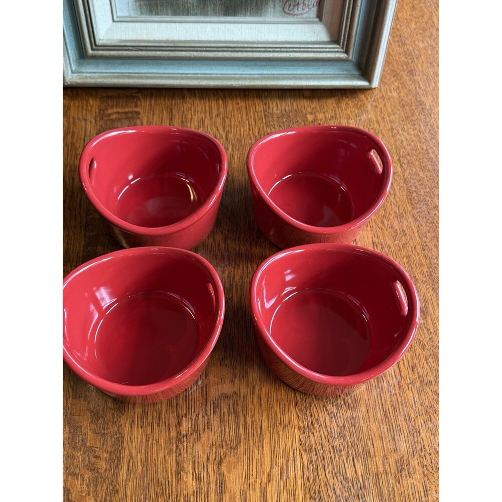 Rachel Ray SET of 4 Red Stoneware Ramekin 2 Handle 10oz Baking Dishes